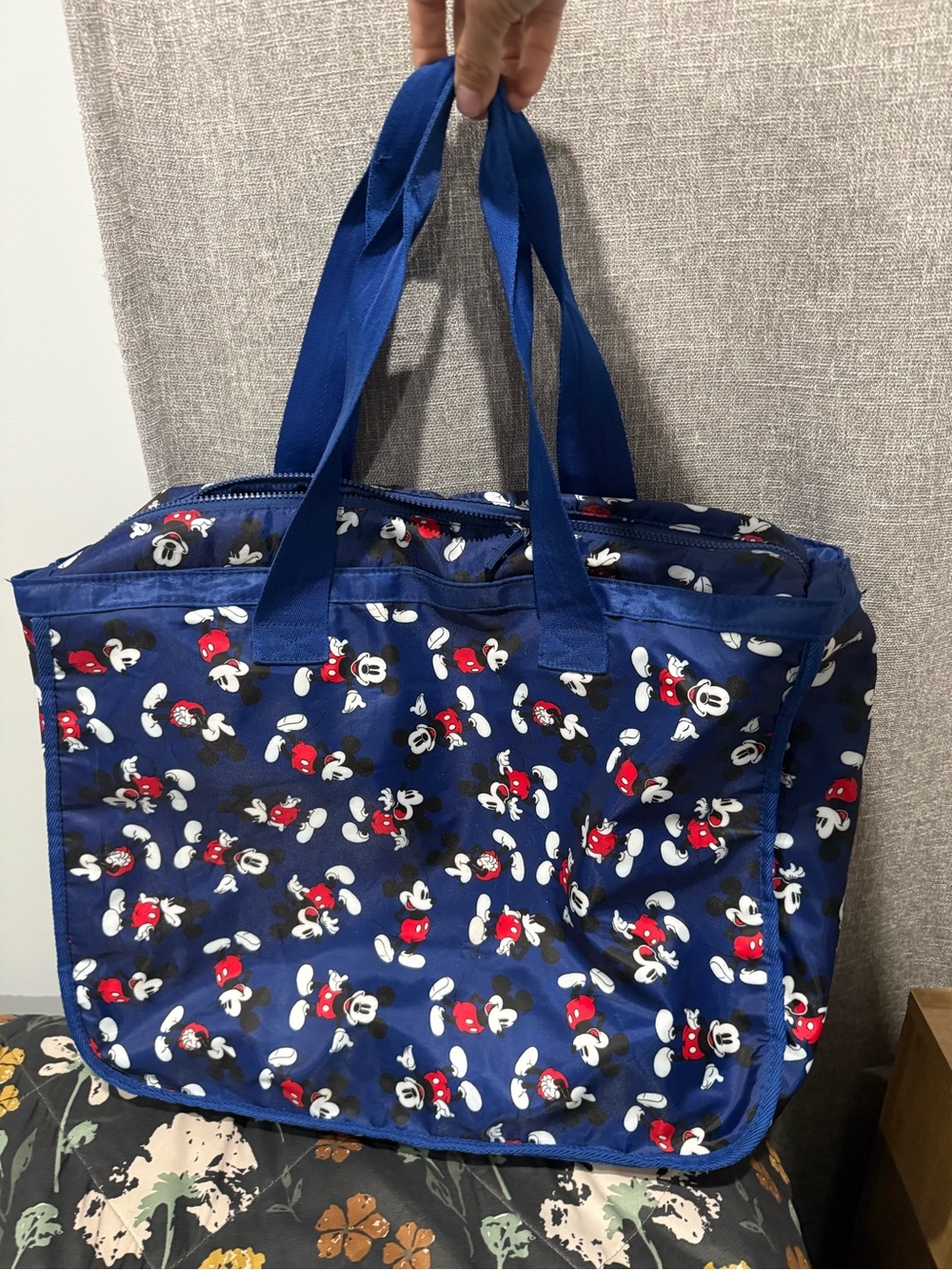 Large Navy Blue Mickey Mouse Print Tote Bag